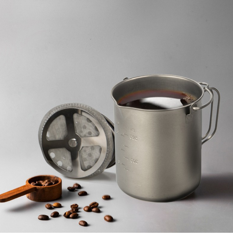 Pure Titanium Pour-Over Coffee Maker & Press Kettle with Stainless Steel Filter (650ml / 1000ml)
