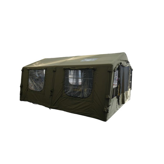 Green tent with windows on a white background