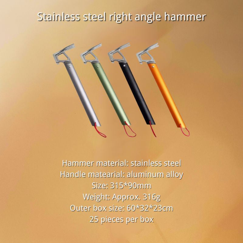 Four stainless steel right angle hammers in different colors on a gradient background
