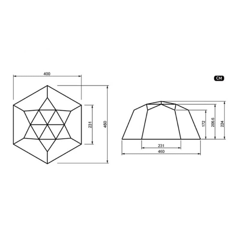 Technical drawing of a geometric structure with dimensions on a white background