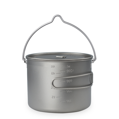 Ultralight Pure Titanium Hanging Pot with Bail Handle & Folding Grips