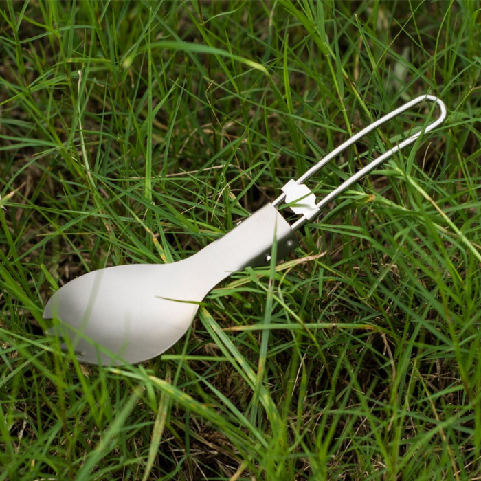 17g Ultralight Folding Titanium Spork / Spoon with Stainless Steel Wire Handle