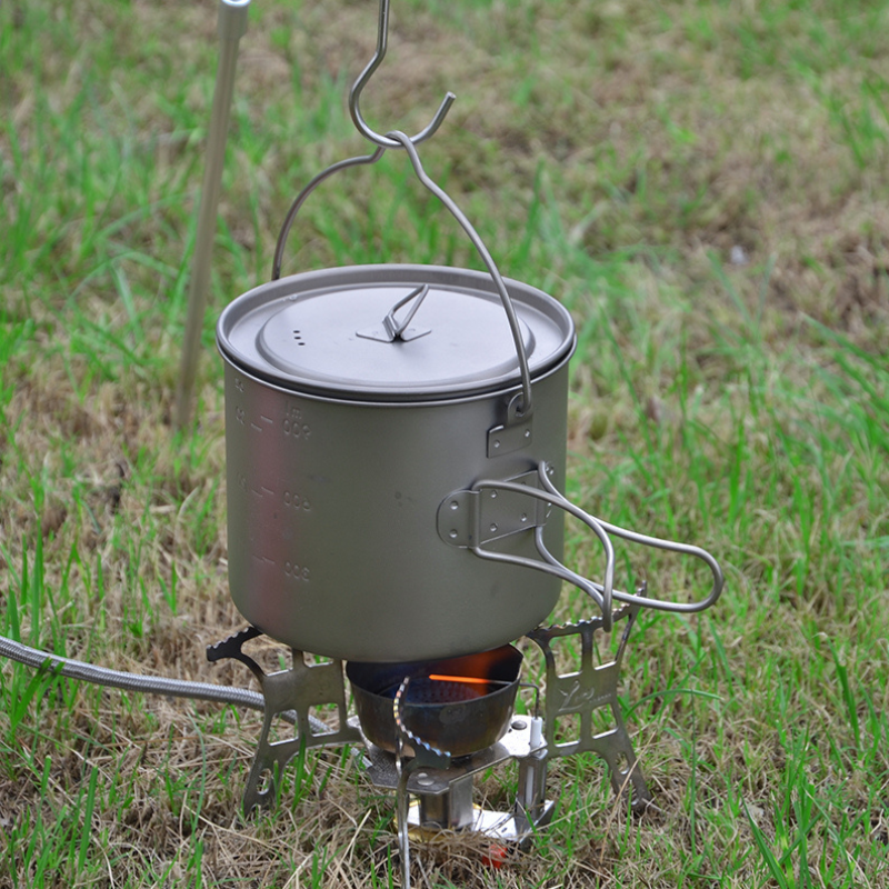 Ultralight Pure Titanium Hanging Pot with Bail Handle & Folding Grips