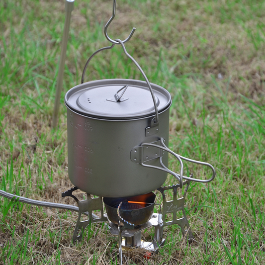 Ultralight Pure Titanium Hanging Pot with Bail Handle & Folding Grips