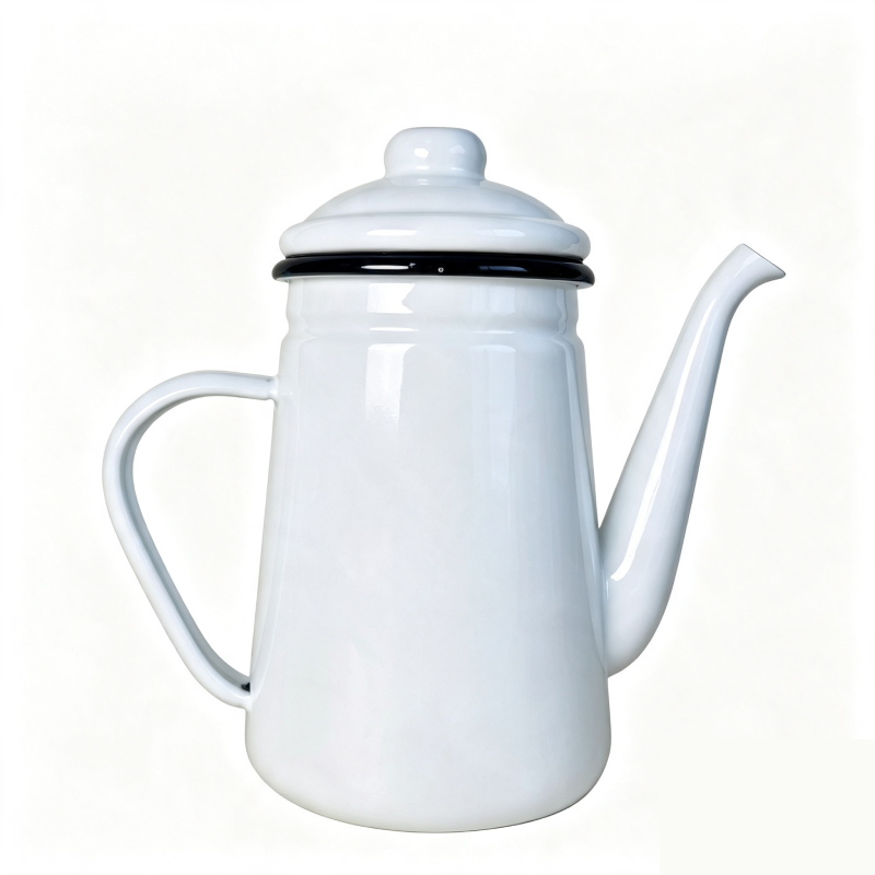 Vintage 1.1L Enamel Gooseneck Coffee Kettle Pot for Outdoor Camping & Home Pour-Over