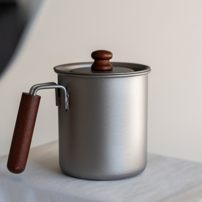 Portable Pure Titanium Tea Set with Wooden Handle - 300ml Teapot & 50ml Double-Wall Cup