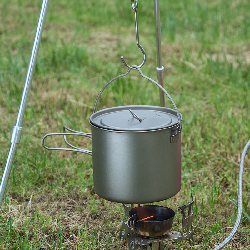 Ultralight Pure Titanium Hanging Pot with Bail Handle & Folding Grips
