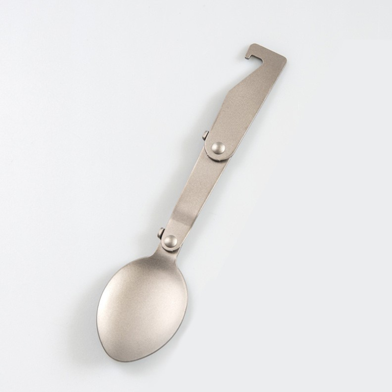 Ultralight Foldable Pure Titanium Spork & Spoon Set with Multi-Functional Hook (20.5g)