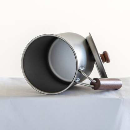 Portable Pure Titanium Tea Set with Wooden Handle - 300ml Teapot & 50ml Double-Wall Cup