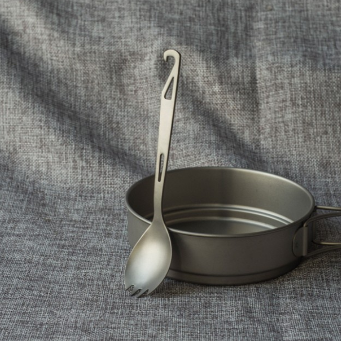 14g Ultralight Pure Titanium Straight Handle Spork with Tail Hook (162mm)