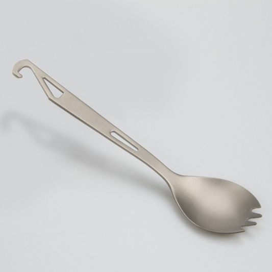 14g Ultralight Pure Titanium Straight Handle Spork with Tail Hook (162mm)
