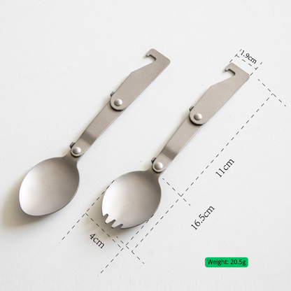 Ultralight Foldable Pure Titanium Spork & Spoon Set with Multi-Functional Hook (20.5g)