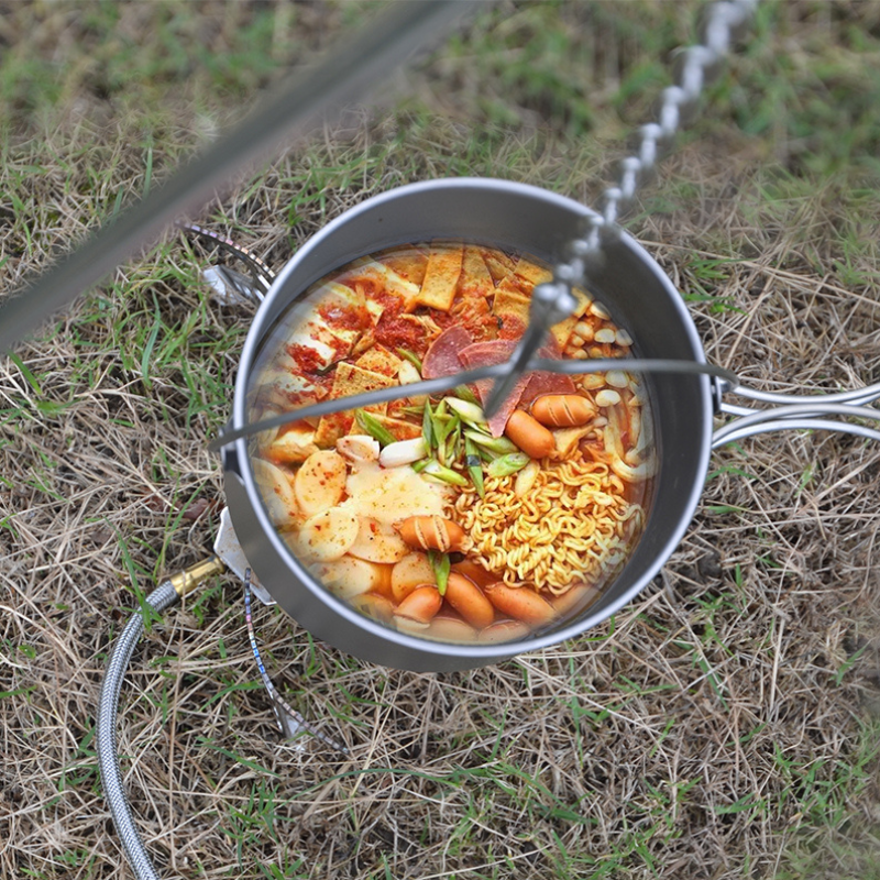 Ultralight Pure Titanium Hanging Pot with Bail Handle & Folding Grips