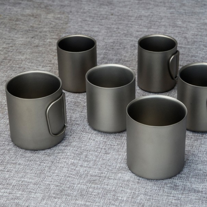Double-Wall Pure Titanium Camping Mug with Foldable Handles