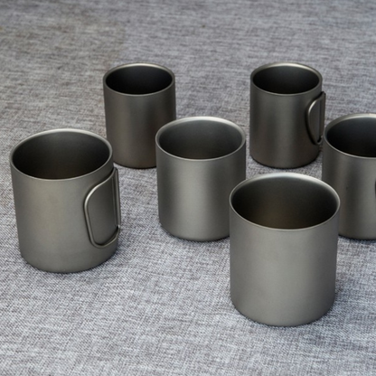 Double-Wall Pure Titanium Camping Mug with Foldable Handles