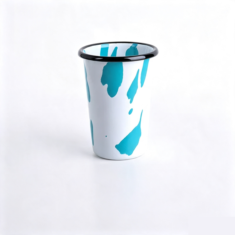 8cm Stackable V-Shaped Handleless Enamel Tumbler Cup for Outdoor Camping & Espresso (0.6mm)