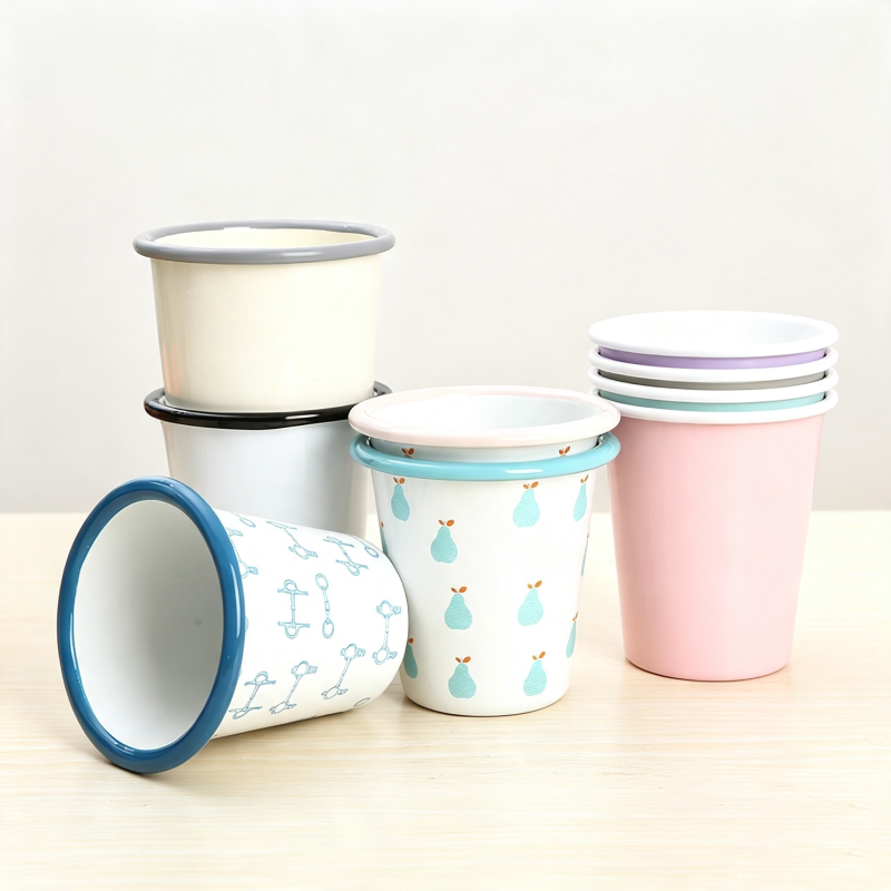 8cm Stackable V-Shaped Handleless Enamel Tumbler Cup for Outdoor Camping & Espresso (0.6mm)