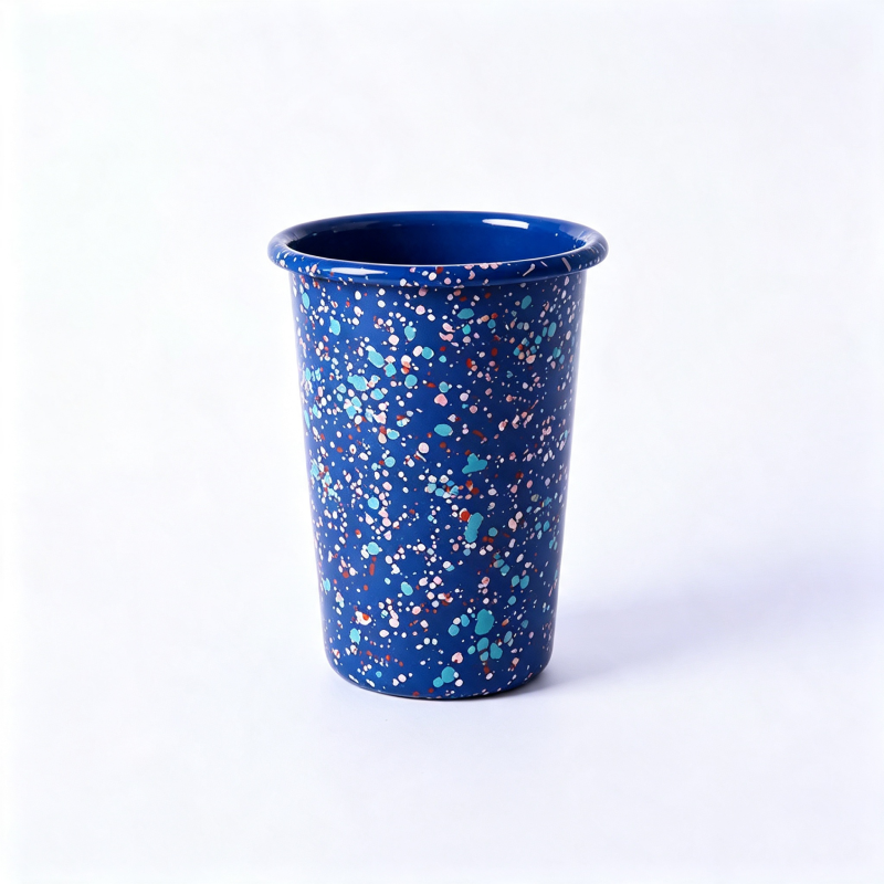 8cm Stackable V-Shaped Handleless Enamel Tumbler Cup for Outdoor Camping & Espresso (0.6mm)