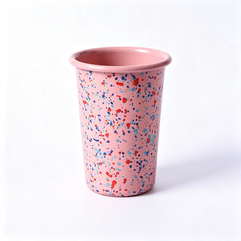 8cm Stackable V-Shaped Handleless Enamel Tumbler Cup for Outdoor Camping & Espresso (0.6mm)