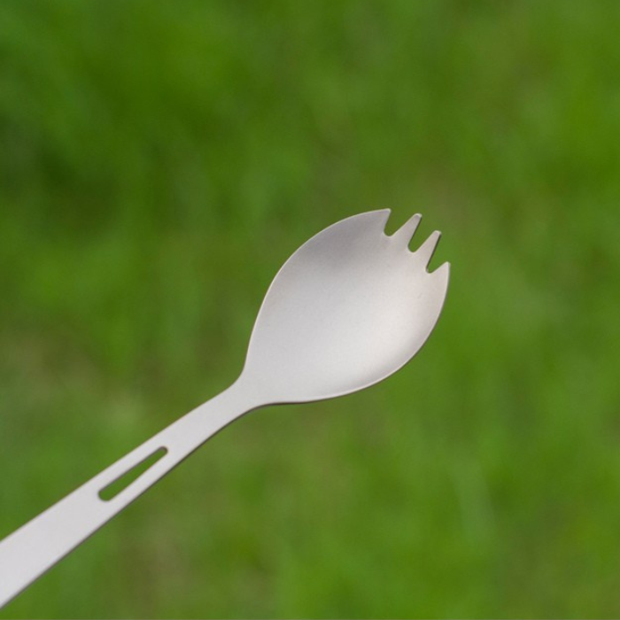 14g Ultralight Pure Titanium Straight Handle Spork with Tail Hook (162mm)