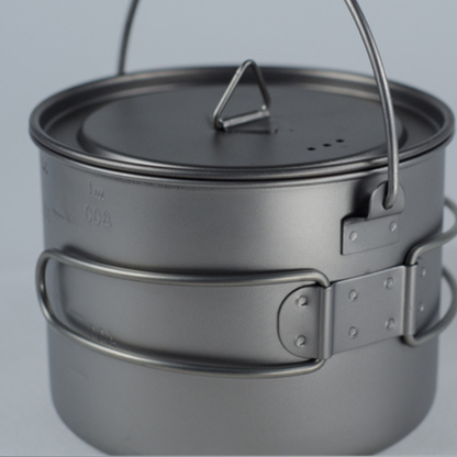 Ultralight Pure Titanium Hanging Pot with Bail Handle & Folding Grips