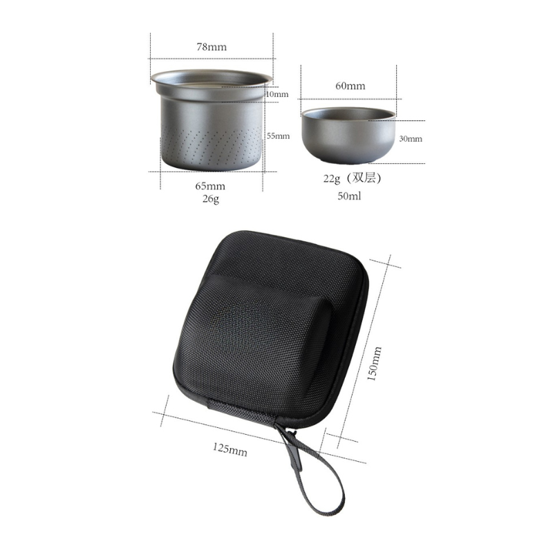 Portable Pure Titanium Tea Set with Wooden Handle - 300ml Teapot & 50ml Double-Wall Cup