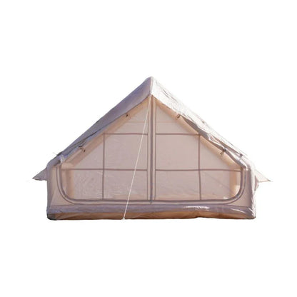 Camping tent with mesh side panel on a white background