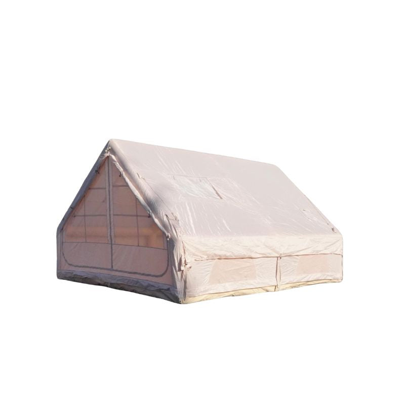 Large 12 square meter inflatable air tent featuring dual oversized skylights and breathable mesh panels, 300D waterproof oxford fabric, 12cm air beams, spacious 6-8 person capacity, perfect quick-setup blow up tent for family camping, glamping, festivals and outdoor adventures – Boertala 2025