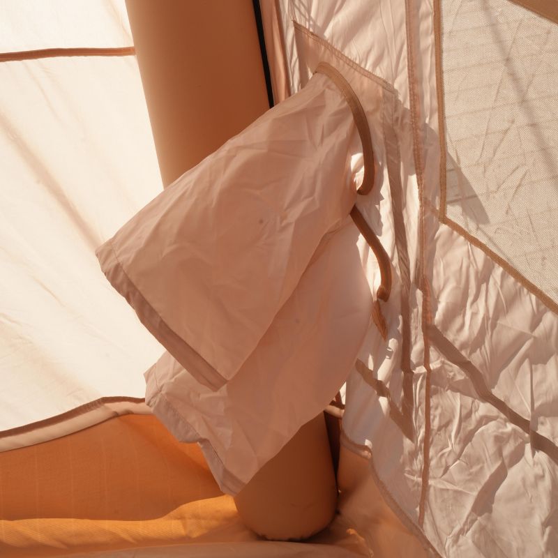 Premium 12 square meter inflatable glamping tent featuring huge pole-supported front canopy (3×4m cyclorama curtain), three full U-shaped doors, internal partition, double skylights, 420D oxford + PVC groundsheet, ultra-stable 15cm air beams – perfect 8-10 person luxury family air tent for camping and festivals – Boertala 2025