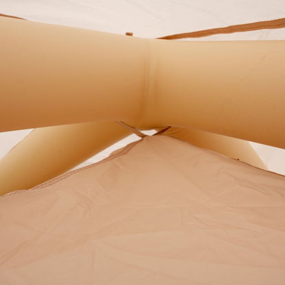 Close-up of beige inflatable pool float with a blurred background