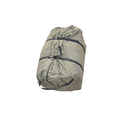 Light gray backpack with black straps on a white background
