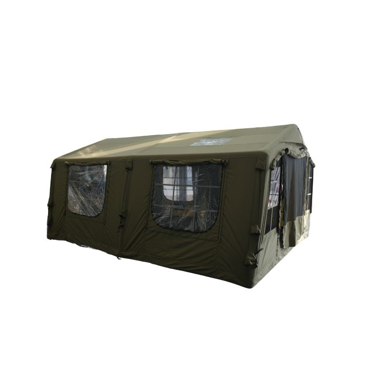 Green tent with windows on a white background