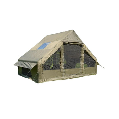 Camping tent with mesh side panels on a white background