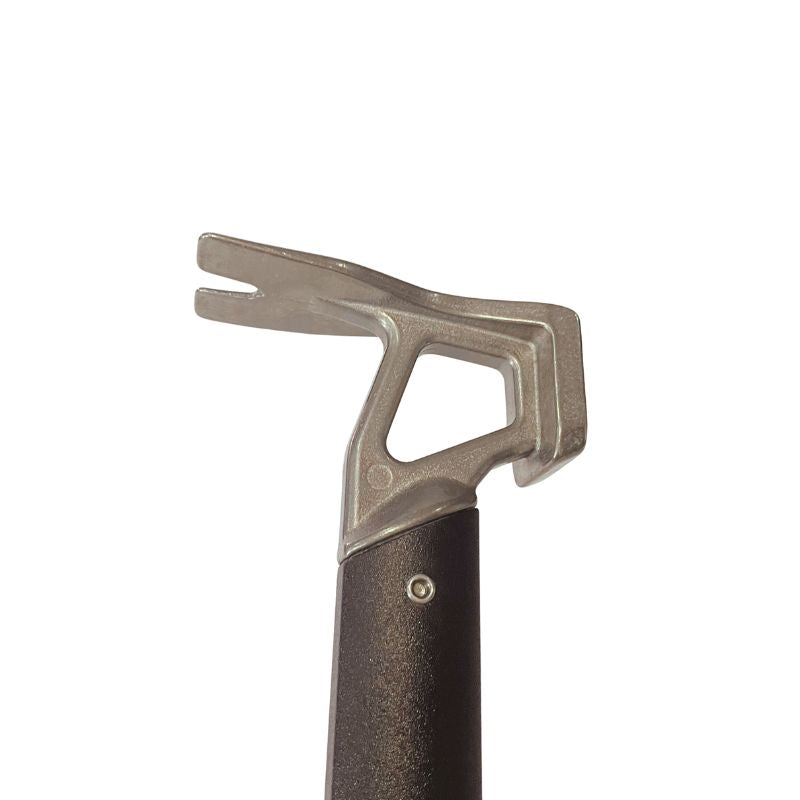 Metal tool with a black handle on a white background