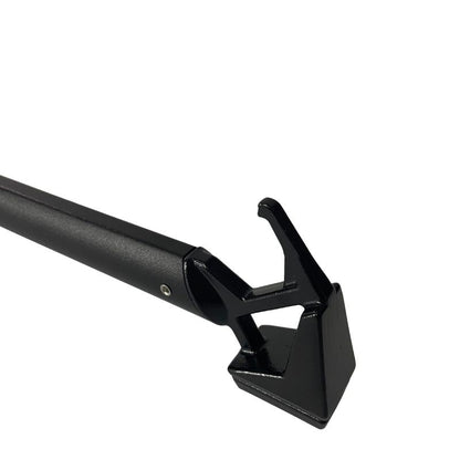 Black metal rod with a hook on a white background