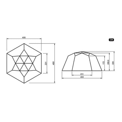 Technical drawing of a geometric structure with dimensions on a white background