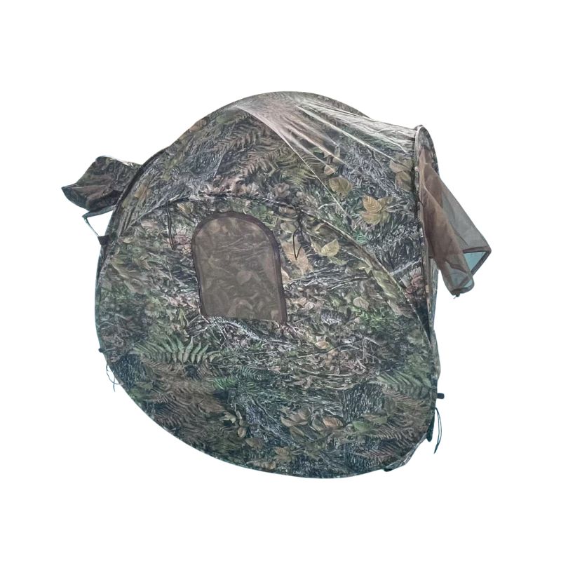 Camouflage hunting blind on a white background
