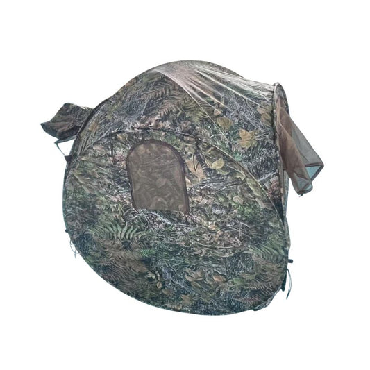 Camouflage hunting blind on a white background