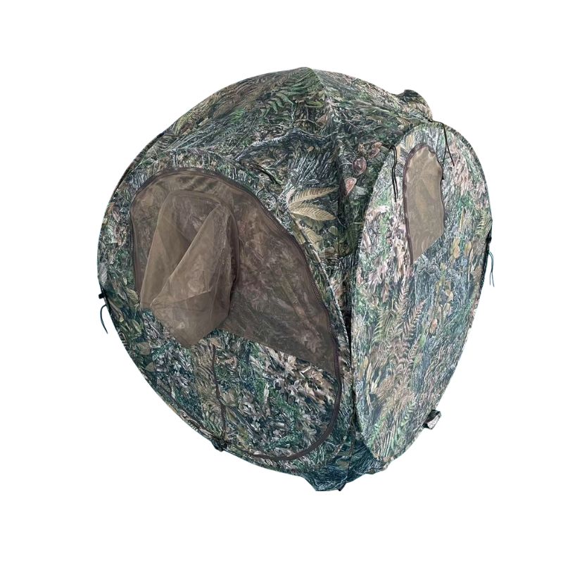 Camouflage hunting blind on a white background