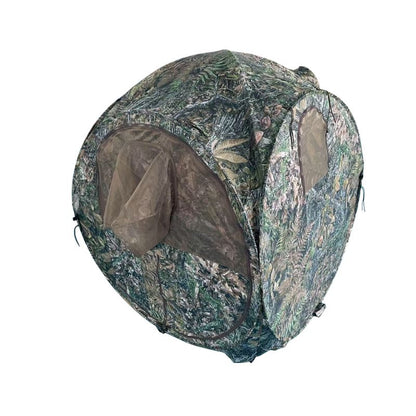 Camouflage hunting blind on a white background