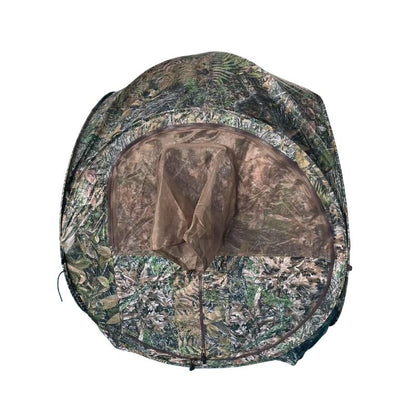 Camouflage hunting blind on a white background