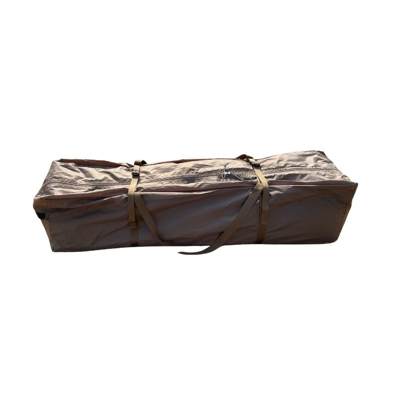 Camouflage-patterned bag with straps on a white background