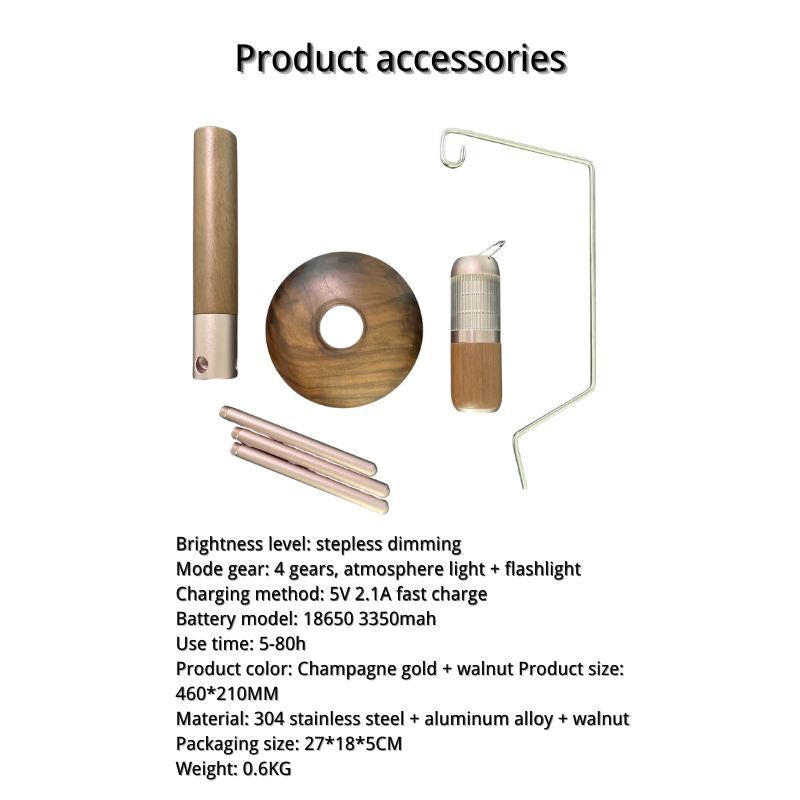 Product accessories including a cylindrical light, donut-shaped light, and hanging light on a white background.