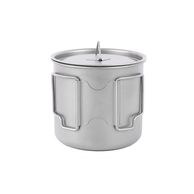 Stainless steel mug with handle on a white background