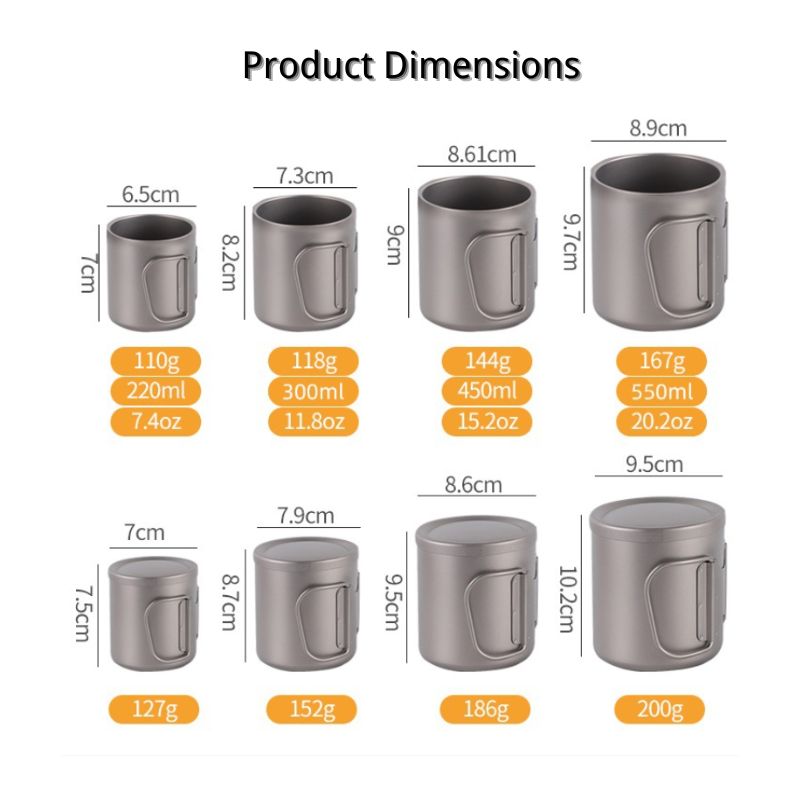 Product dimensions chart for gray cups with measurements and weights.