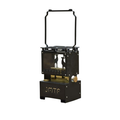 Portable 2-in-1 kerosene camp stove and lantern in black stainless steel with artistic deer design and bright lighting feature

