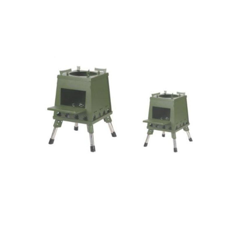 Two green camping stoves on a white background