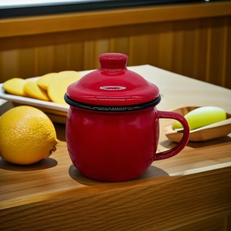 Vintage 8cm Belly-Shaped Enamel Mug Cup for Camping & Home Coffee