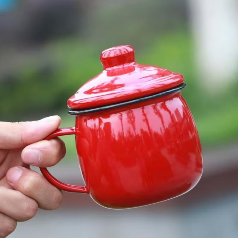 Vintage 8cm Belly-Shaped Enamel Mug Cup for Camping & Home Coffee