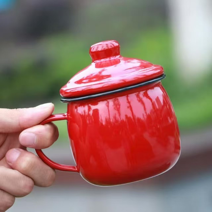 Vintage 8cm Belly-Shaped Enamel Mug Cup for Camping & Home Coffee